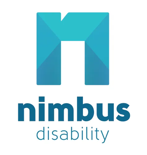 Nimbus Disability logo - a big blue 'n' takes up the majority of the logo. Underneath in blue it says 'Nimbus Disability'