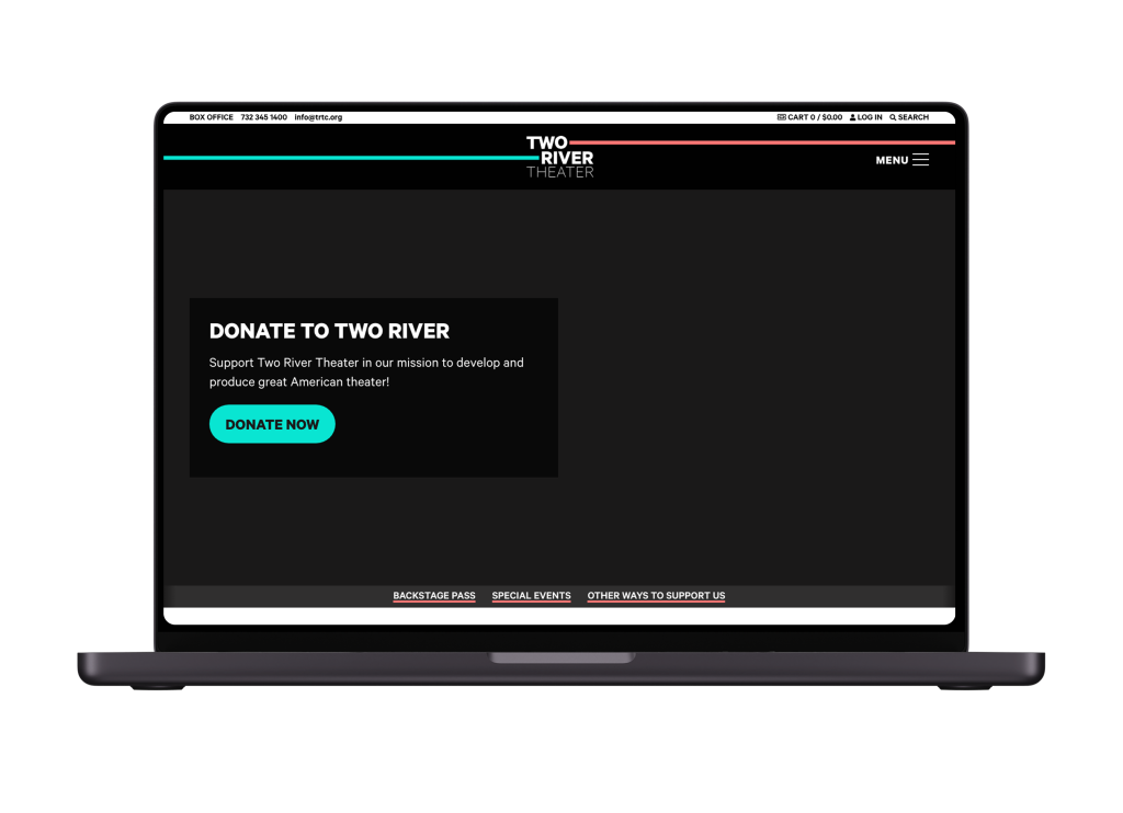 Laptop device showing the Quick Donate function on the Two River Theater website.