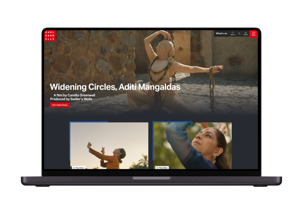 Desktop device showing the Sadler's Wells showcase platform on their website.