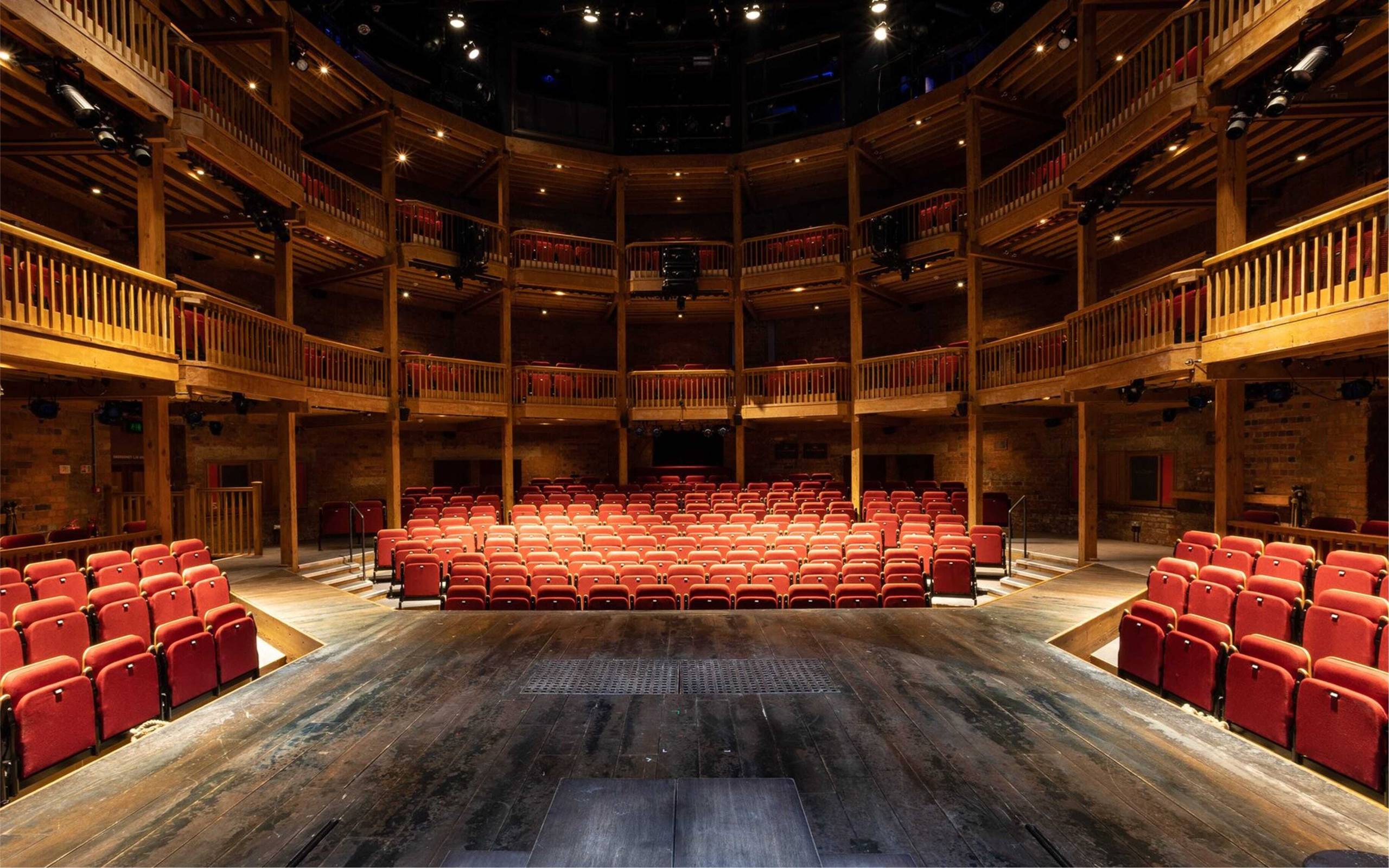 Inside the RSC auditorium. A photograph taken from the stage, looking out at the empty seats.