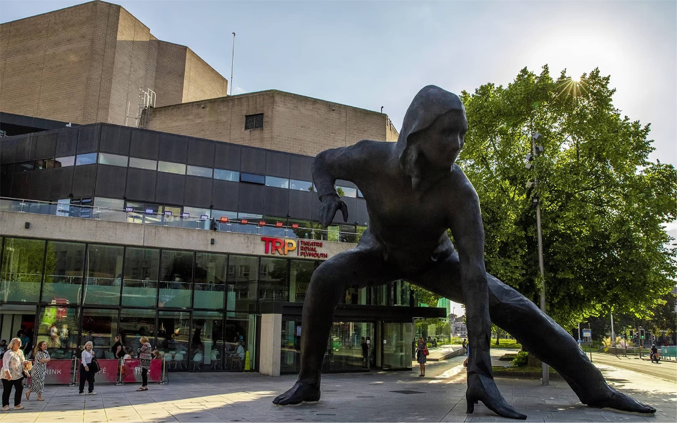 Photograph of a sculpture outside the front of the Theatre Royal Plymouth building.