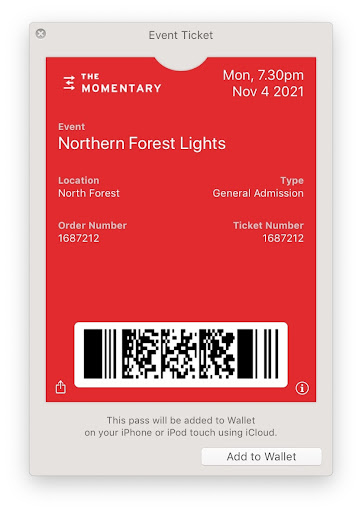 Example of a digital pass to an event at The Momentary.